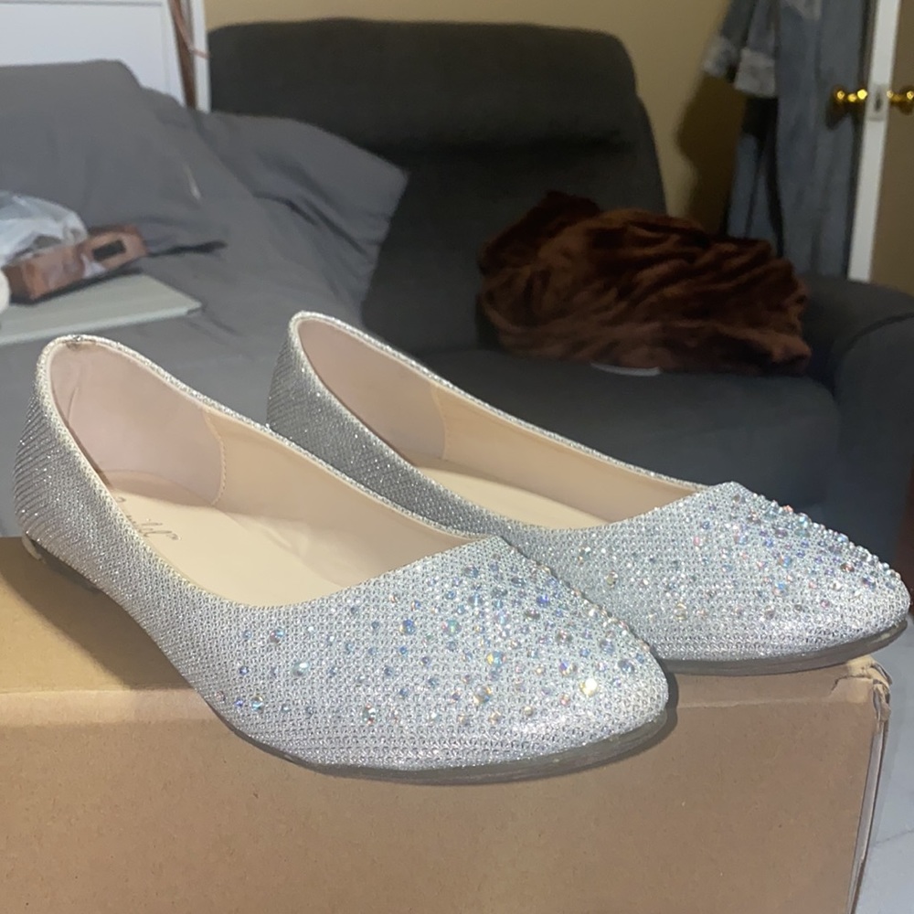 Silver glitter flats